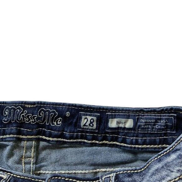 Miss Me Jeans Rhinestones Distressed Women's Size 28 Bootcut Medium Wash Denim - Picture 10 of 12